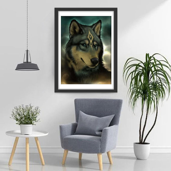 Een Wolf met een Gouden Teken Diamond Painting
