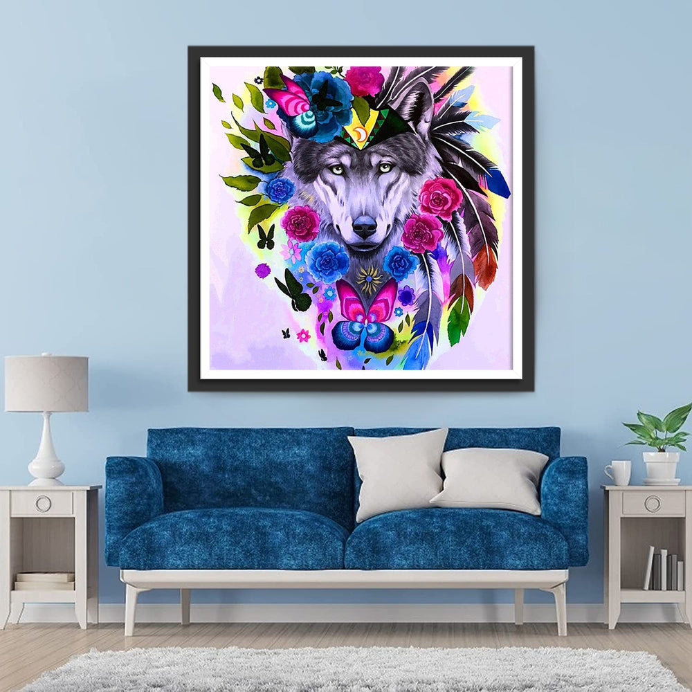 Een Wolf met een Krans Diamond Painting