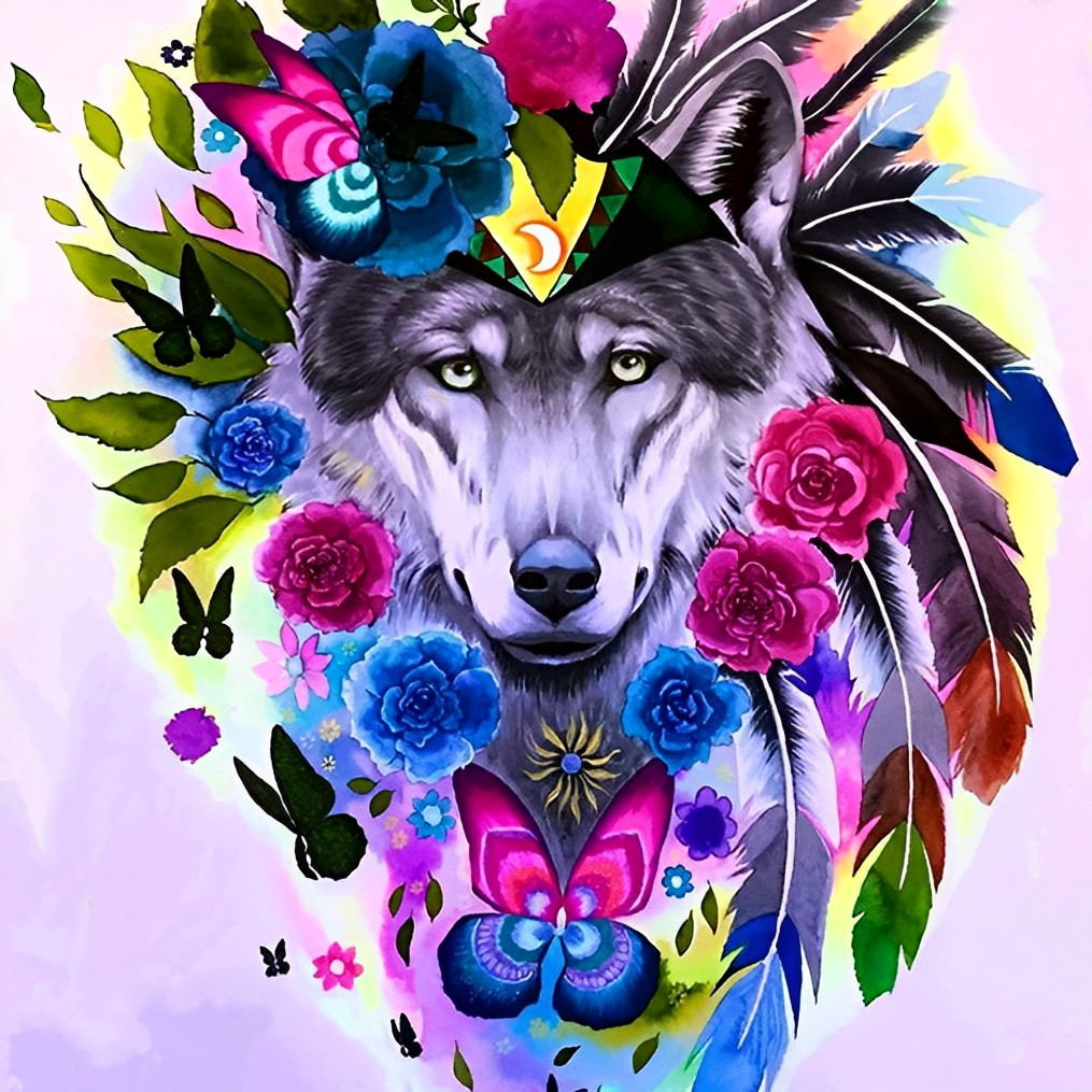Een Wolf met een Krans Diamond Painting