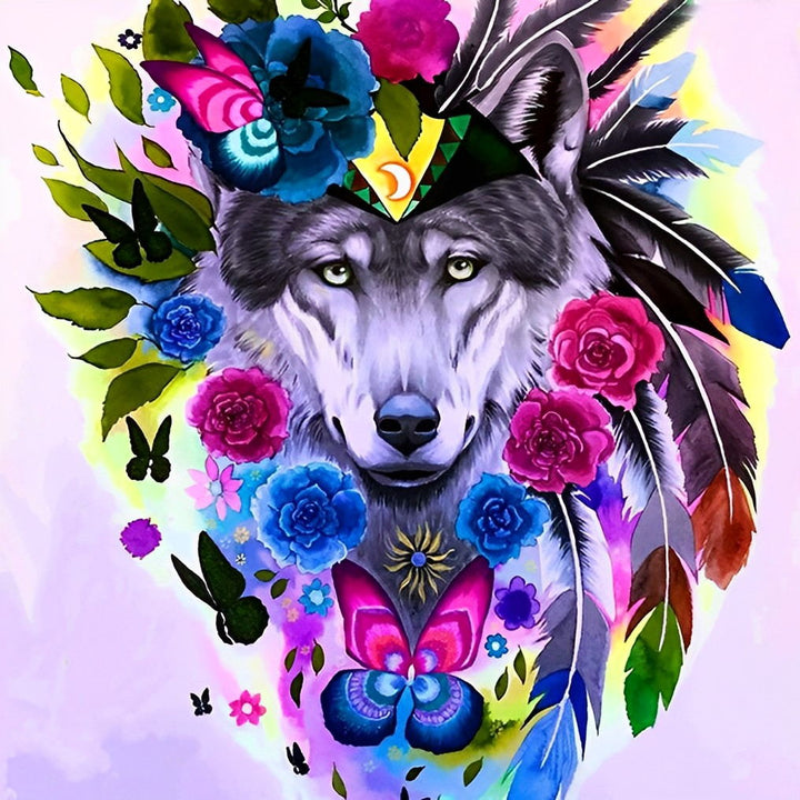 Een Wolf met een Krans Diamond Painting