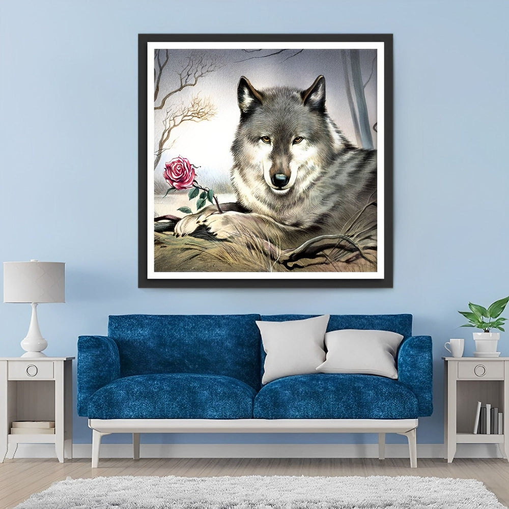 Een Wolf met een Roos Diamond Painting