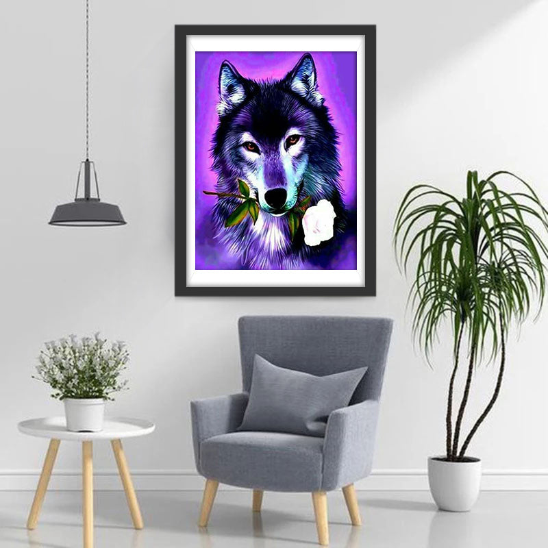 Een Wolf met een Roos in zijn Bek Diamond Painting