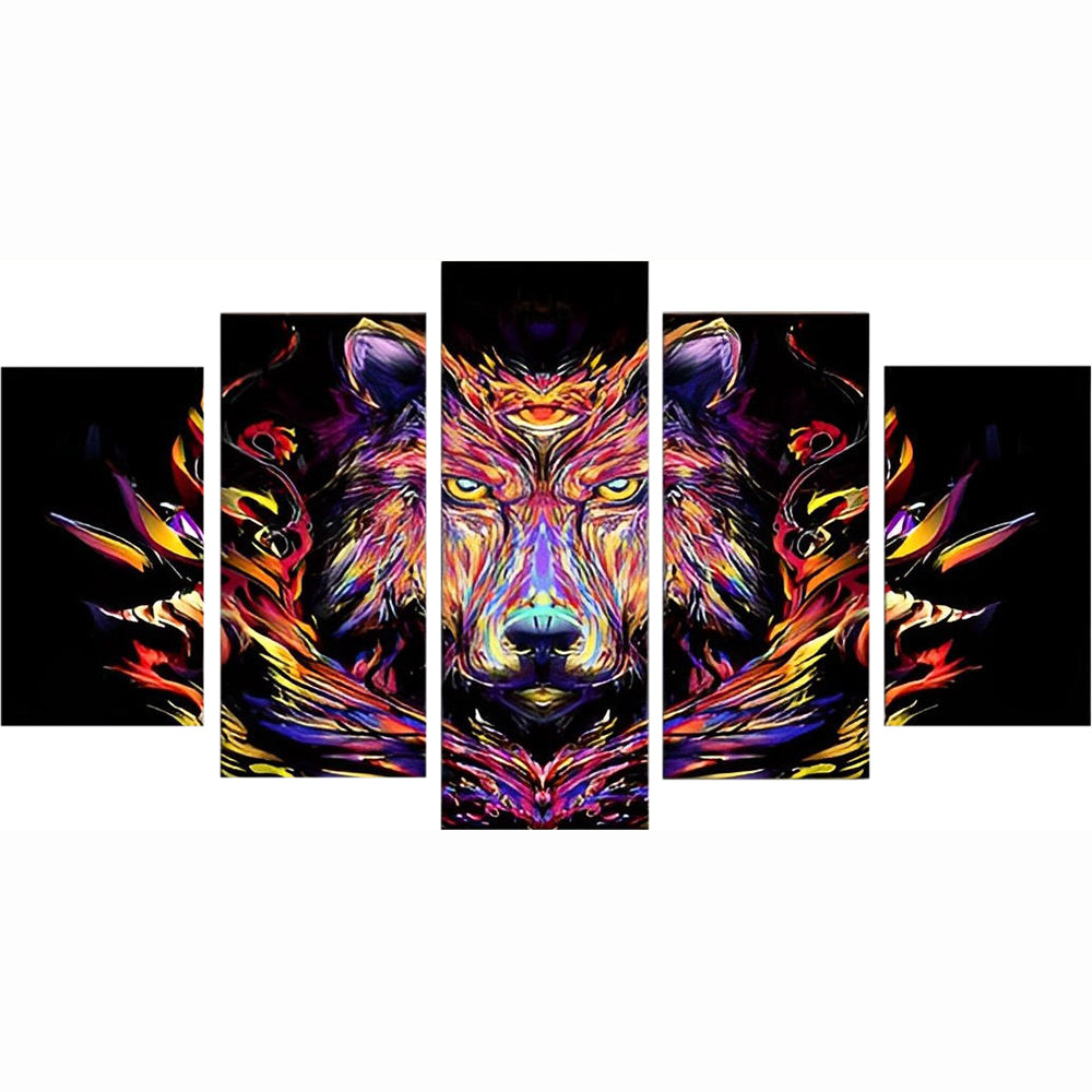 Een Wolf met Gekleurde Vacht 5 Platen Diamond Painting