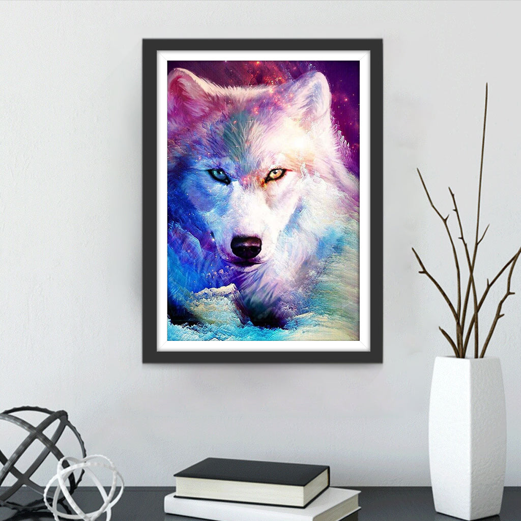 Een Wolf met Gekleurde Vacht Diamond Painting