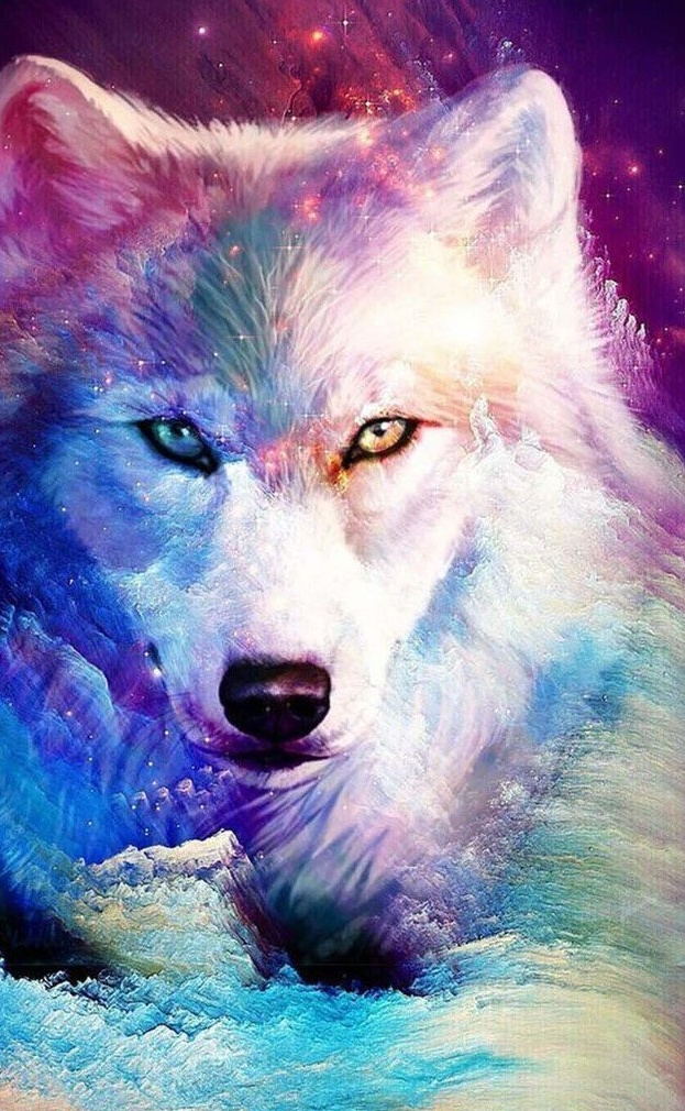 Een Wolf met Gekleurde Vacht Diamond Painting