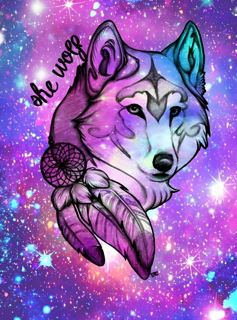Een Wolf op een Roze Glitterachtergrond Diamond Painting
