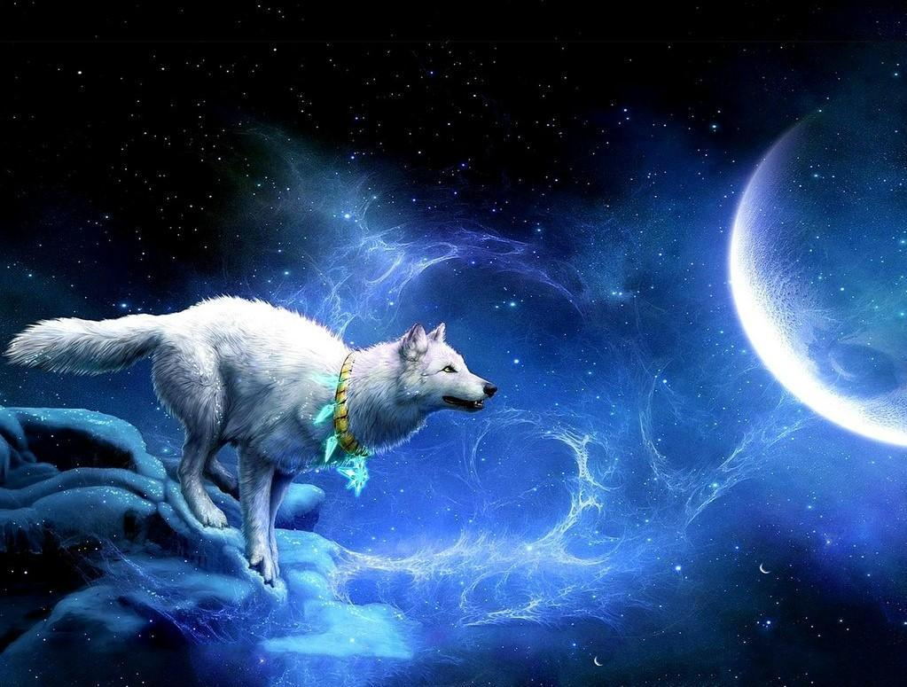 Een Wolf Springt onder de Maan Diamond Painting