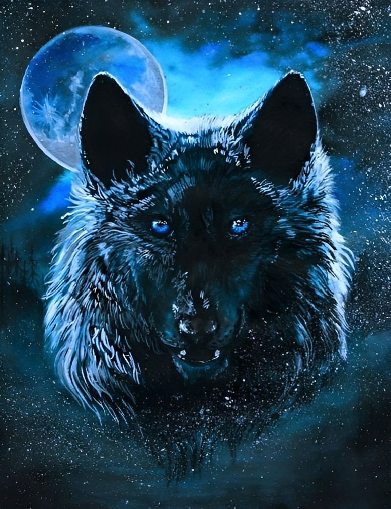 Een Wolf voor een Blauwe Maan Diamond Painting
