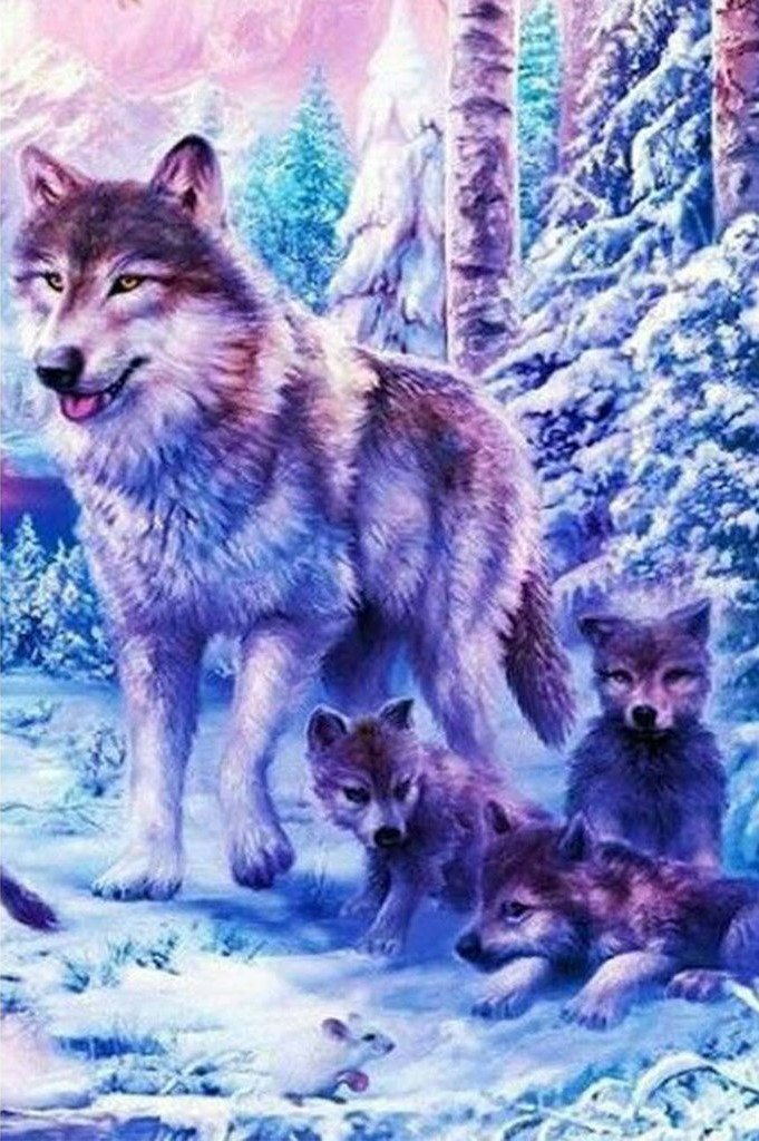 Een Wolvin en Haar Jongen Diamond Painting
