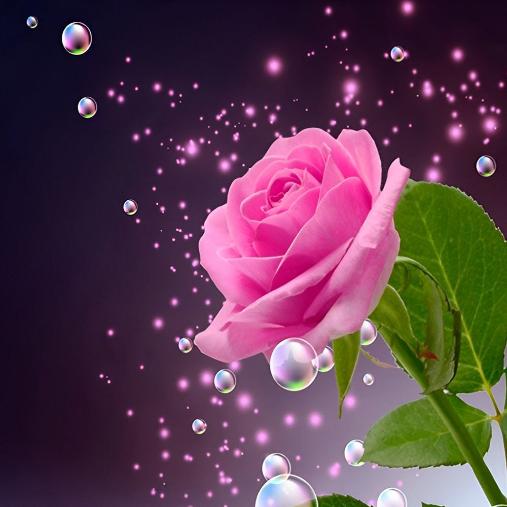 Een Zachte Roze Bloem Omringd door Glimmende Bubbels Diamond Painting