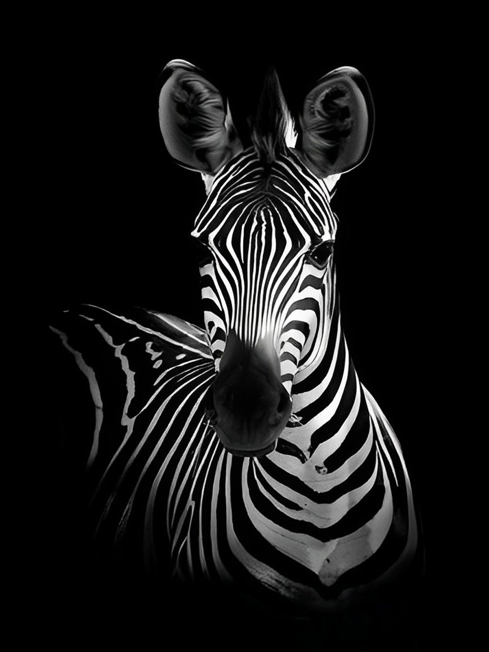 Een Zebra tegen een Zwarte Achtergrond Diamond Painting