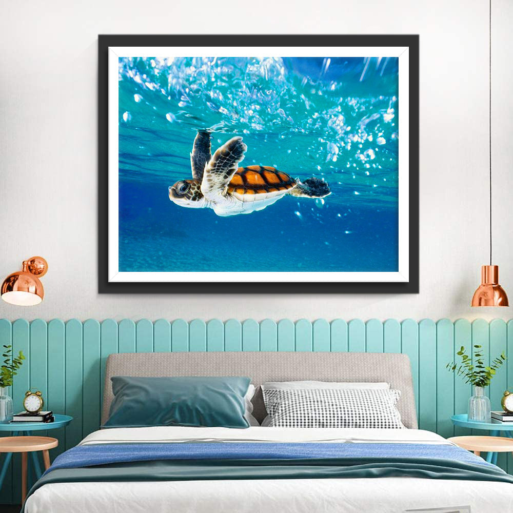 Een Zeeschildpad die met zijn Voorpoten Zwemt Diamond Painting