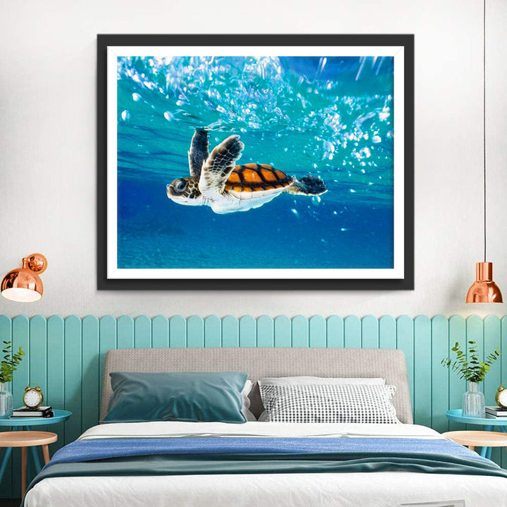 Een Zeeschildpad die met zijn Voorpoten Zwemt Diamond Painting