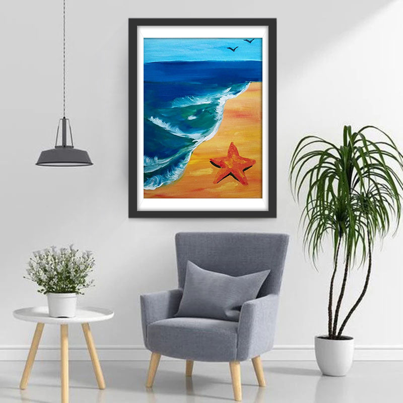 Een Zeester bij de Golfende Zee Diamond Painting