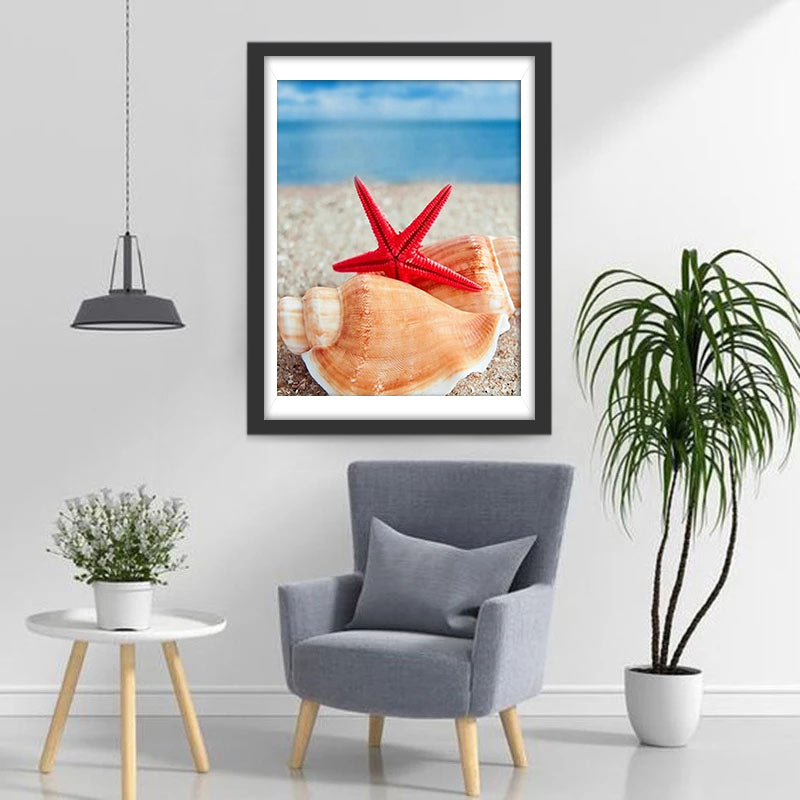 Een Zeester op een Schelp Diamond Painting