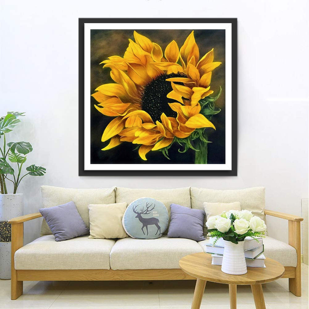 Een Zonnebloem met een Zwarte Kern Diamond Painting