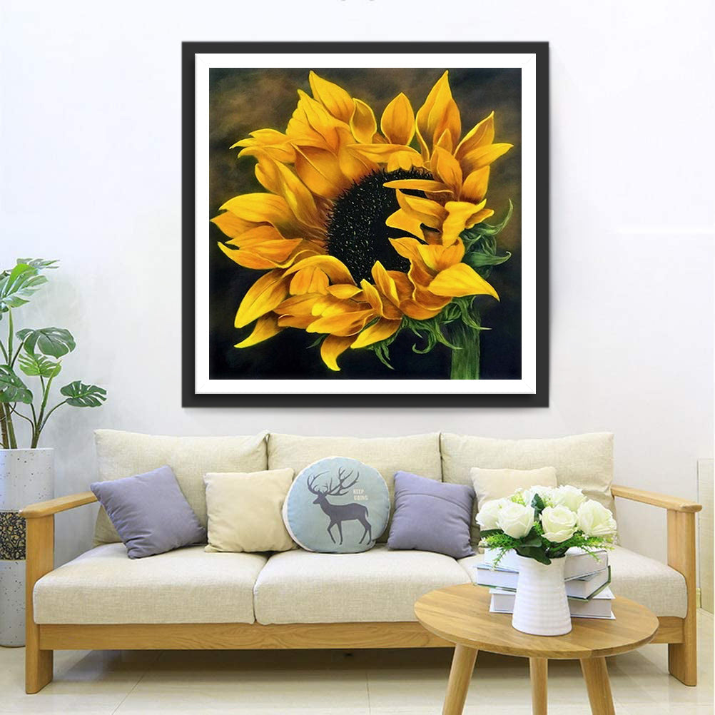 Een Zonnebloem met een Zwarte Kern Diamond Painting