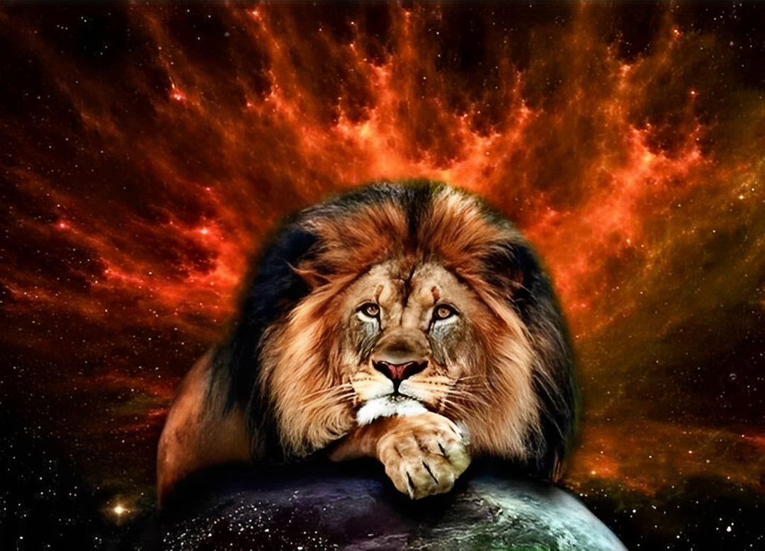 Een Zwart-Oranje Leeuw onder een Rode Lucht Diamond Painting
