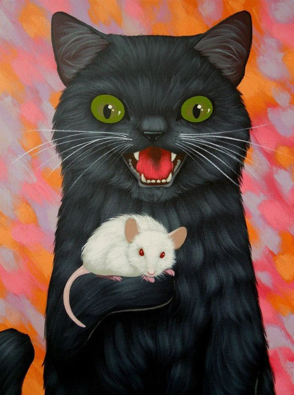 Een Zwarte Kat die een Muis Vasthoudt Diamond Painting