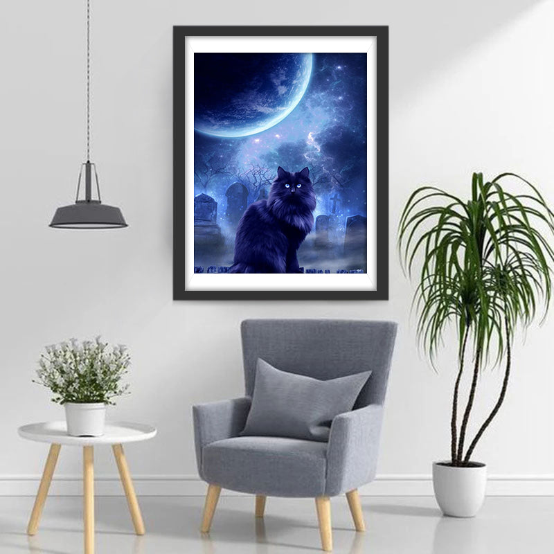 Een Zwarte Kat op een Begraafplaats Diamond Painting