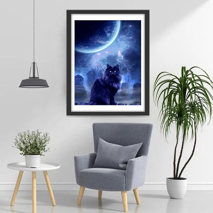 Een Zwarte Kat op een Begraafplaats Diamond Painting
