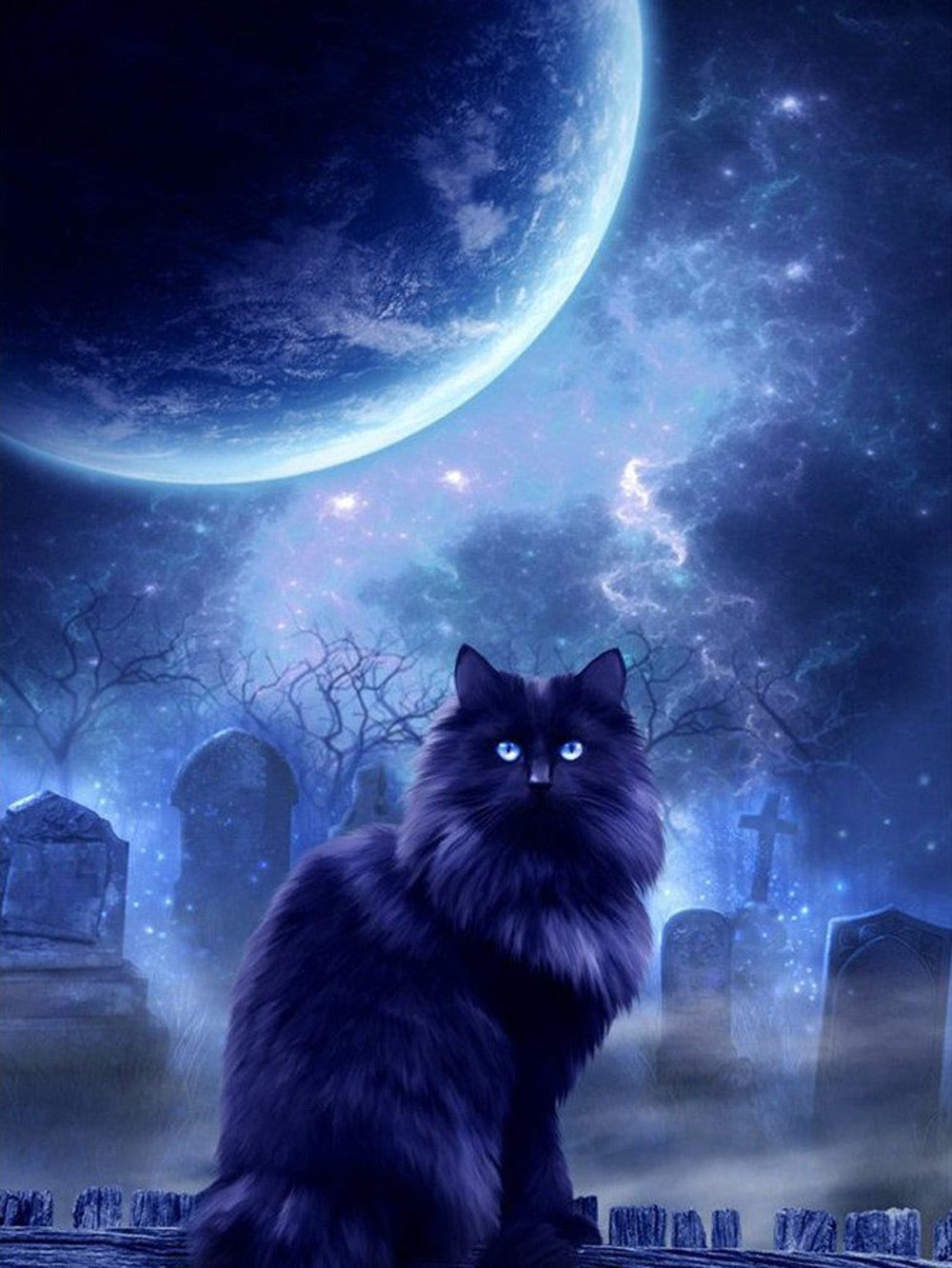 Een Zwarte Kat op een Begraafplaats Diamond Painting