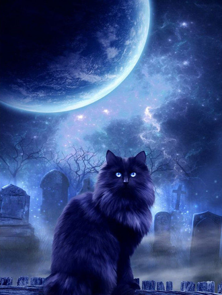 Een Zwarte Kat op een Begraafplaats Diamond Painting