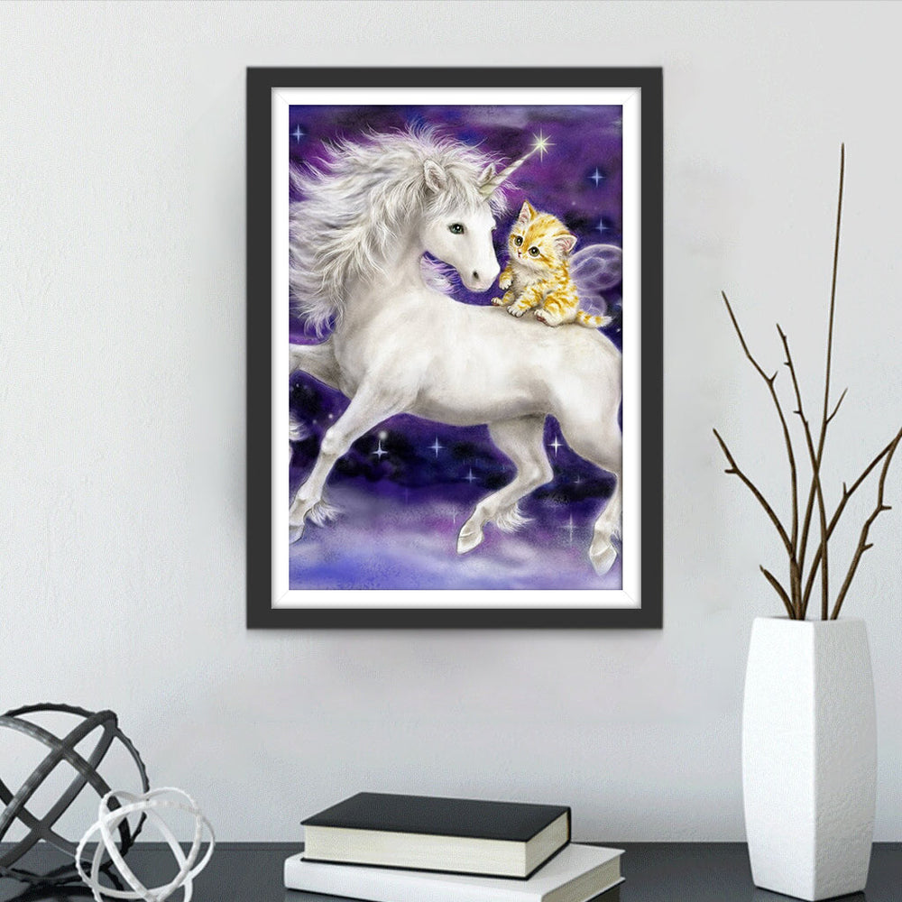 Eenhoorn en de Kat op zijn Rug Diamond Painting