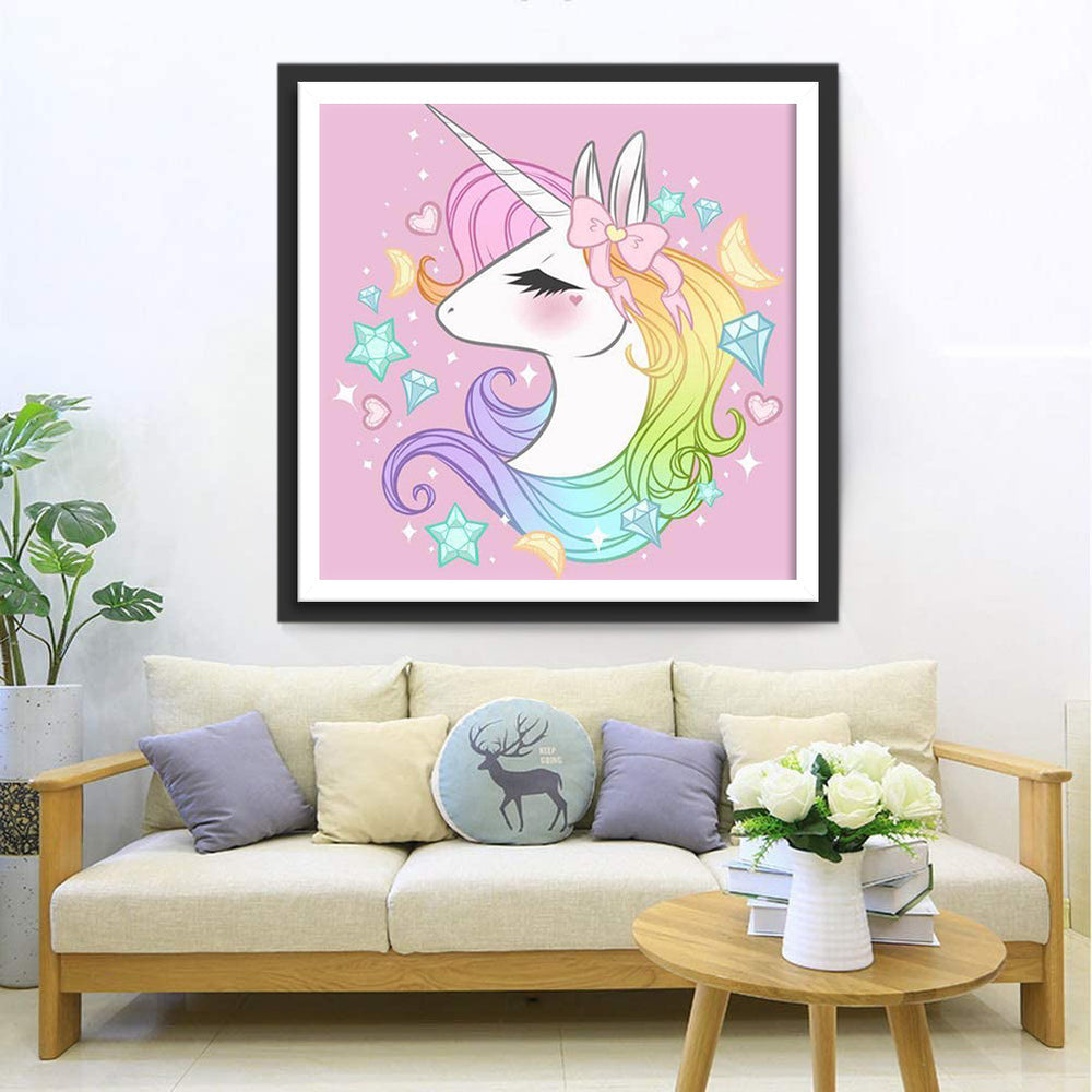 Eenhoorn met Regenboogmanen Diamond Painting