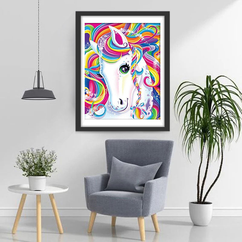 Eenhoorn met Regenboogvacht en Groene Ogen Diamond Painting