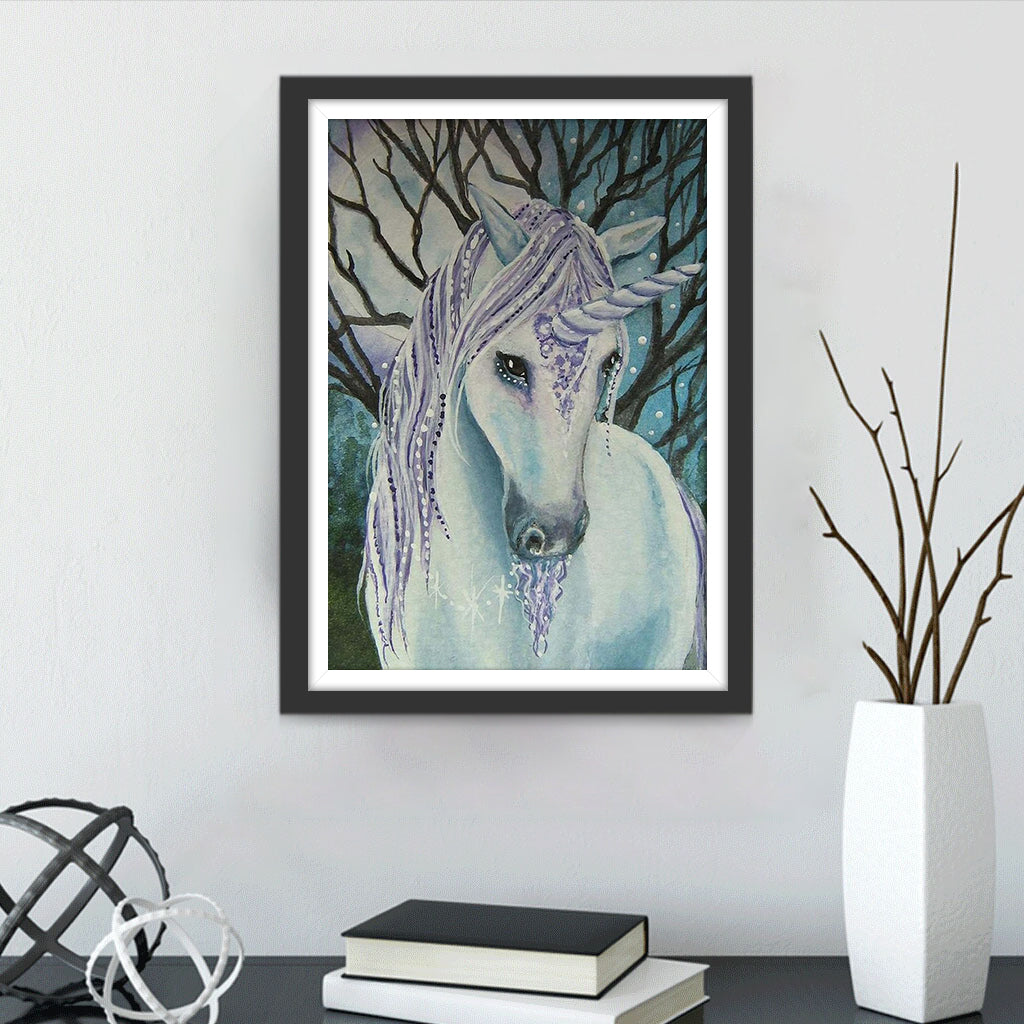 Eenhoorn met Witte en Paarse Vacht Diamond Painting