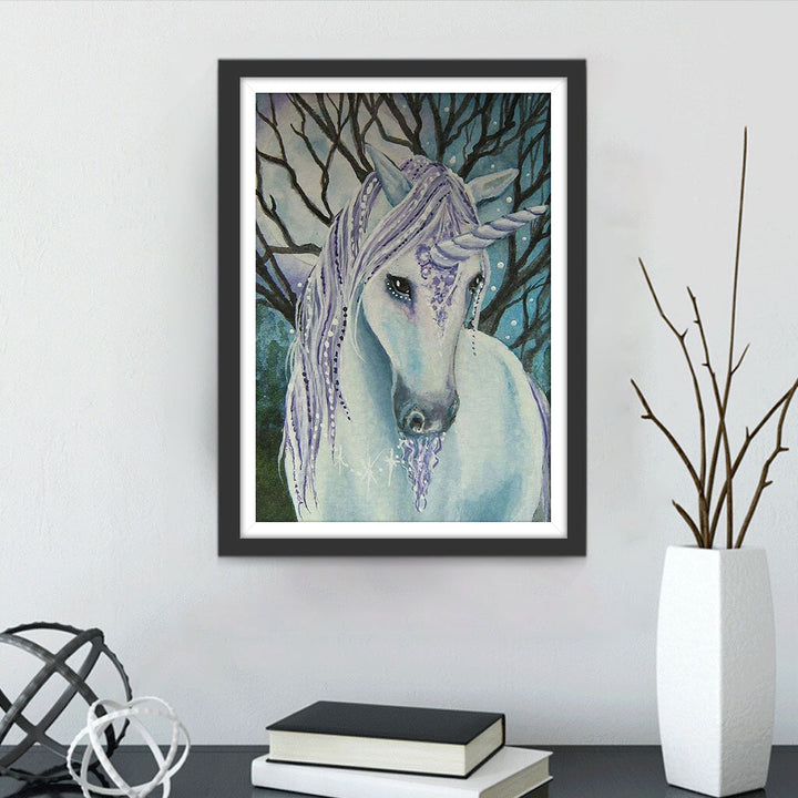 Eenhoorn met Witte en Paarse Vacht Diamond Painting