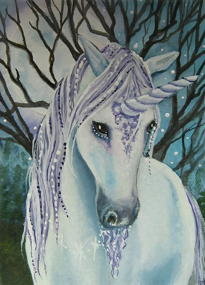 Eenhoorn met Witte en Paarse Vacht Diamond Painting