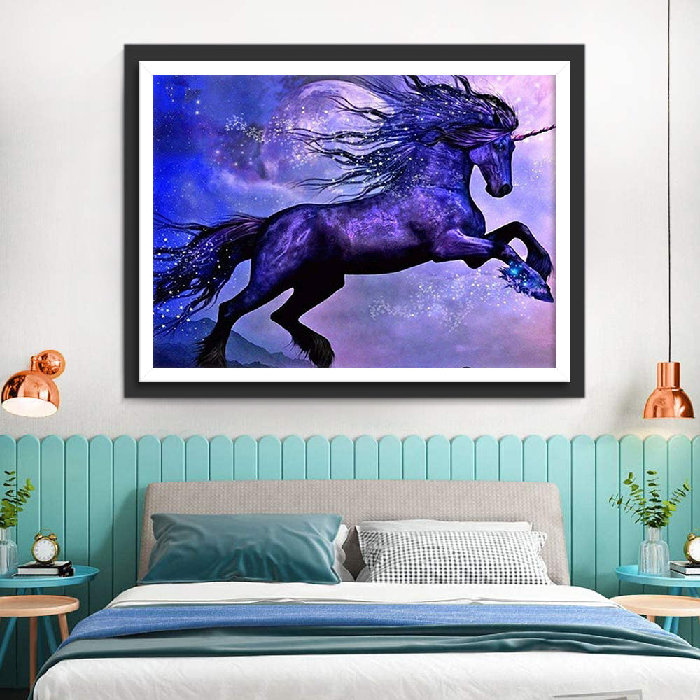 Eenhoorn onder de Paarse Sterren Diamond Painting