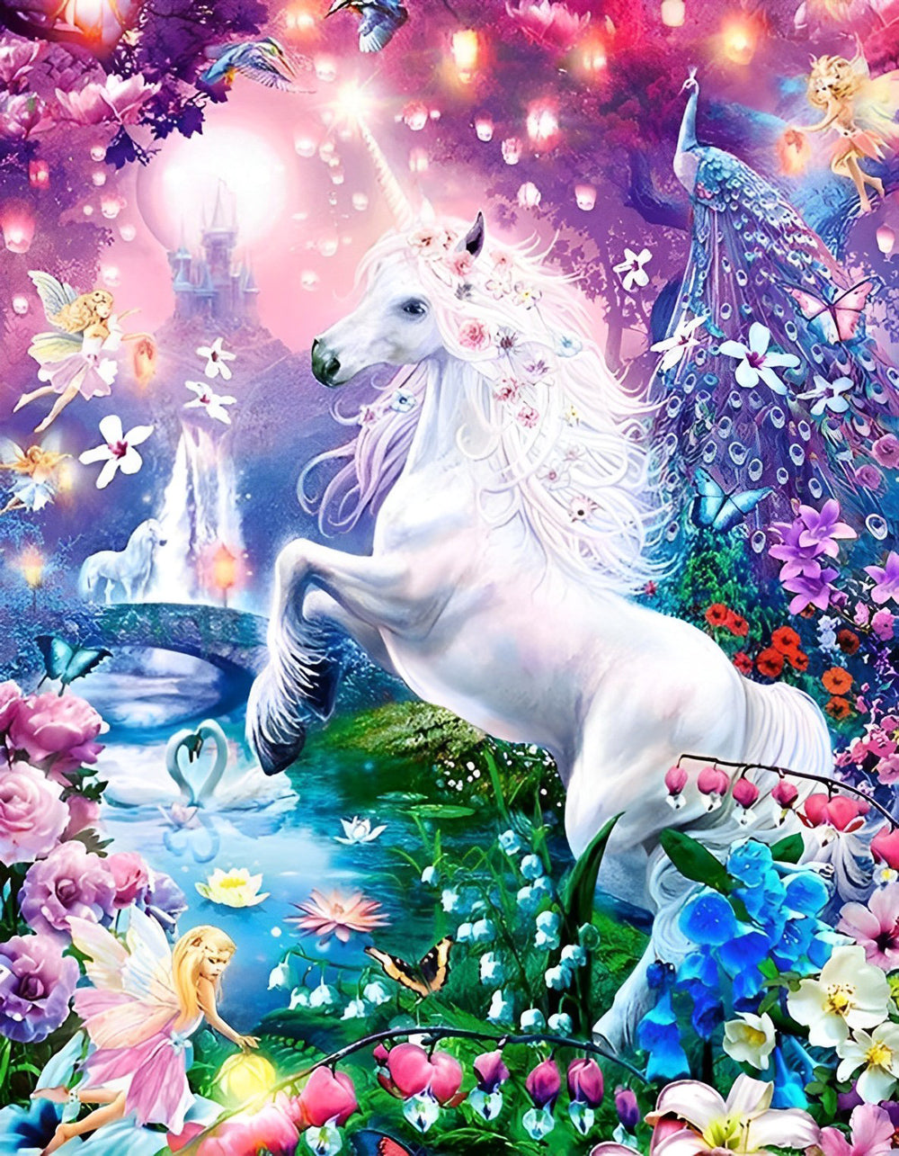 Eenhoorn op een Fantasie Achtergrond Diamond Painting