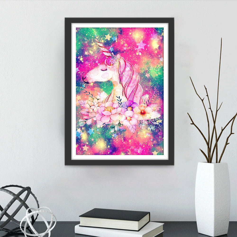 Eenhoorn tussen de Fantastische Bloemen Diamond Painting