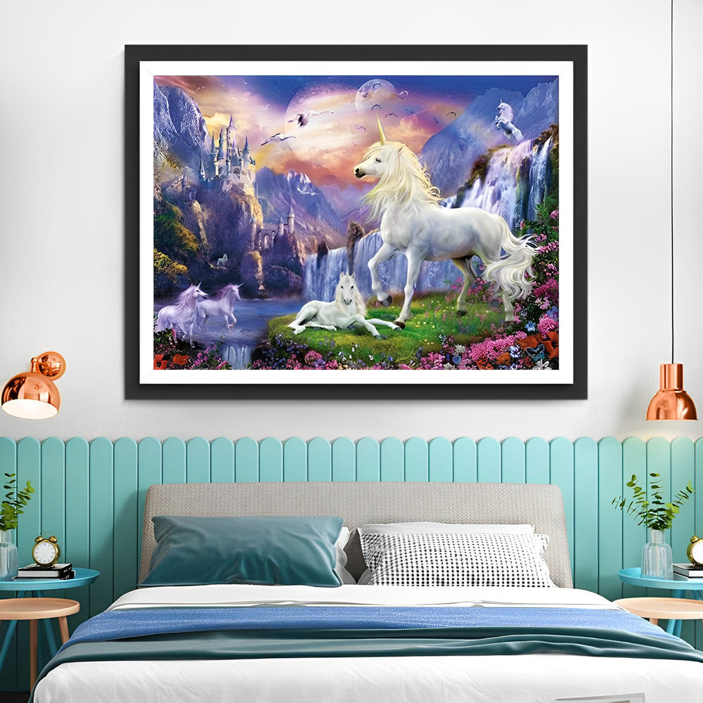 Eenhoorns bij de Waterval en in de Wei Diamond Painting
