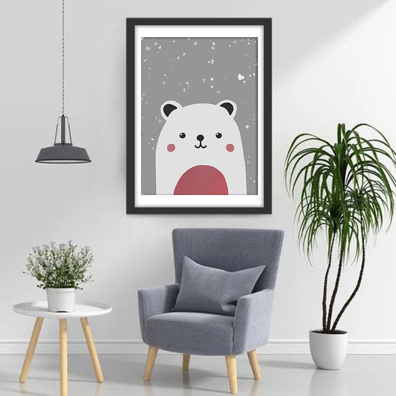 Eenvoudig Beerportret met Rode Accent Diamond Painting