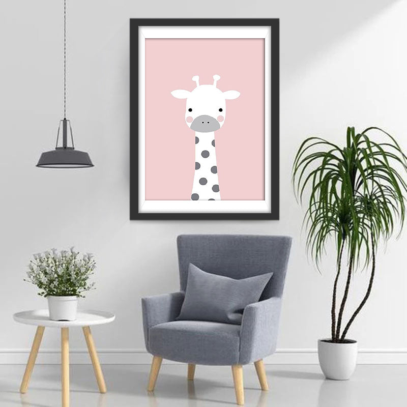 Eenvoudig Girafportret op Roze Achtergrond Diamond Painting