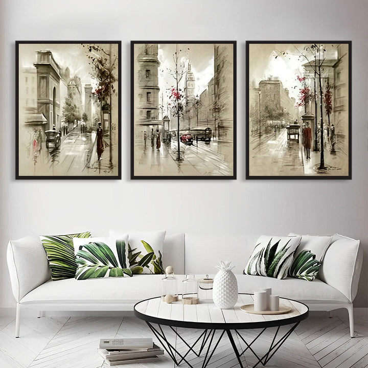 Eenvoudige Muurversiering met Stadscharme 3 Platen Diamond Painting