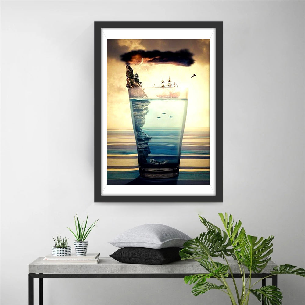 Eiland en Schepen in Glas Diamond Painting