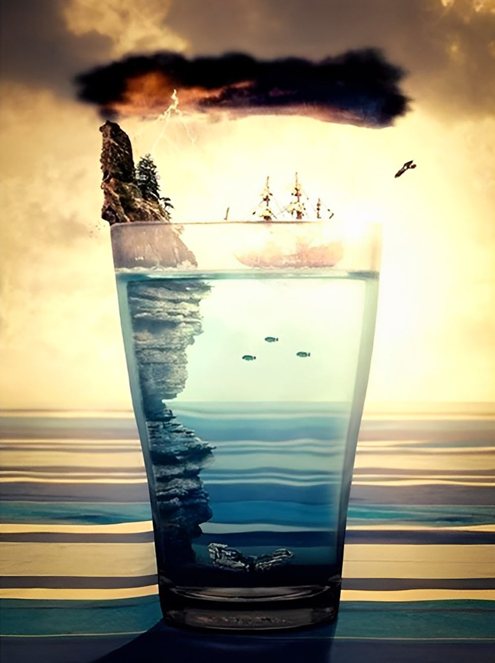 Eiland en Schepen in Glas Diamond Painting