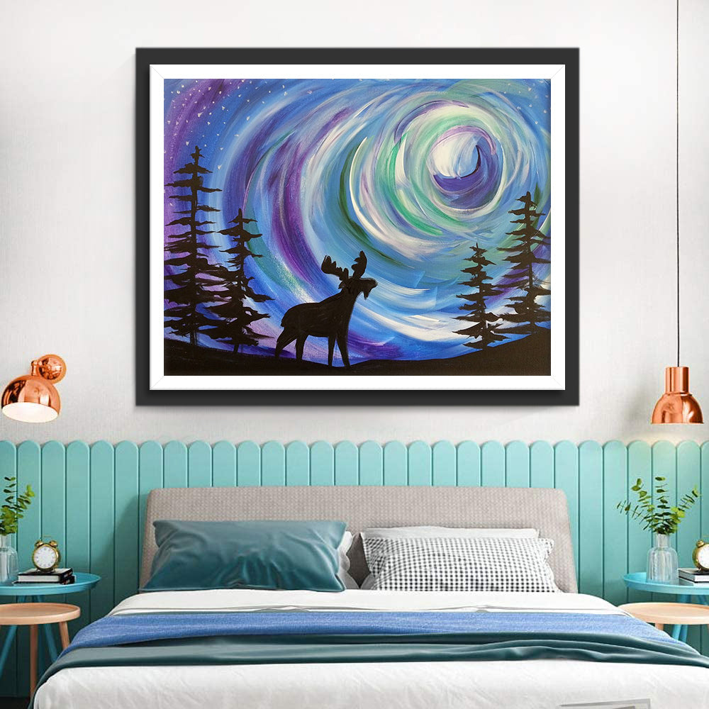 Elandsilhouet onder Nevels Diamond Painting