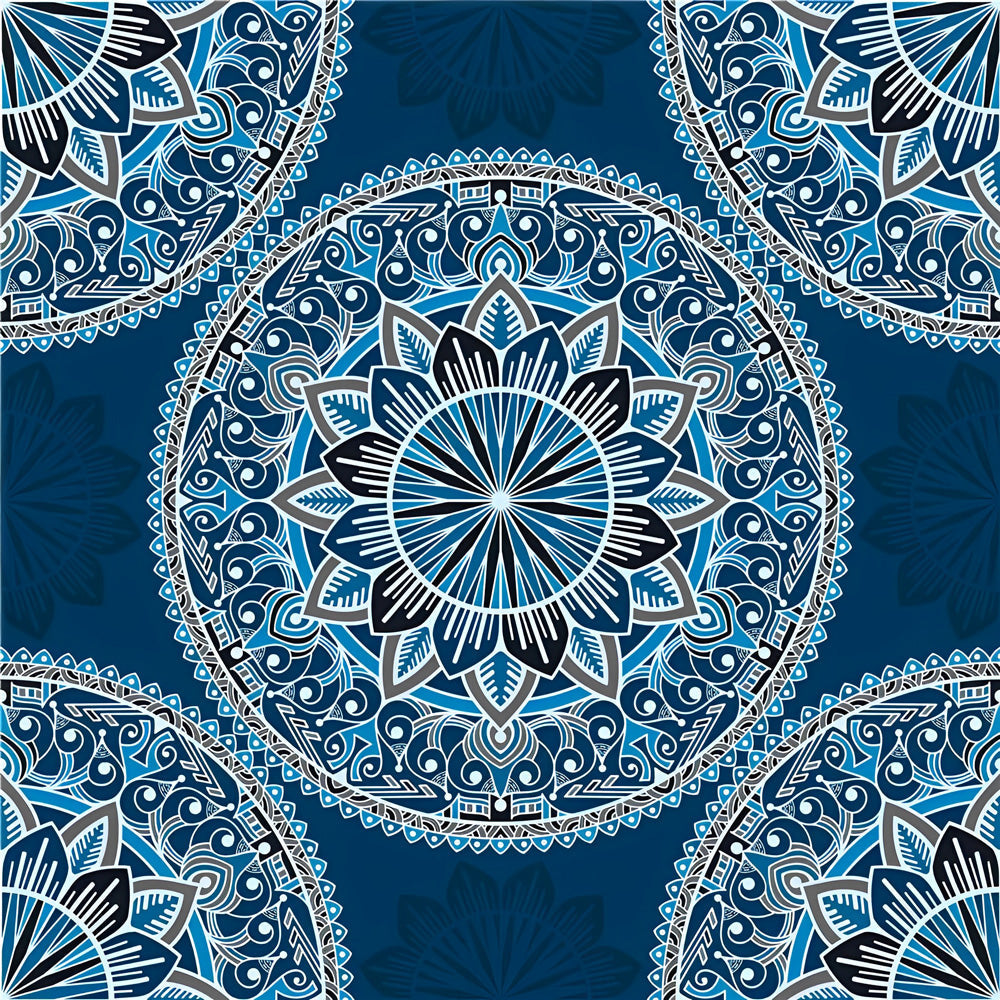 Elegant Blauw-Wit Bloemencirkelpatroon Diamond Painting