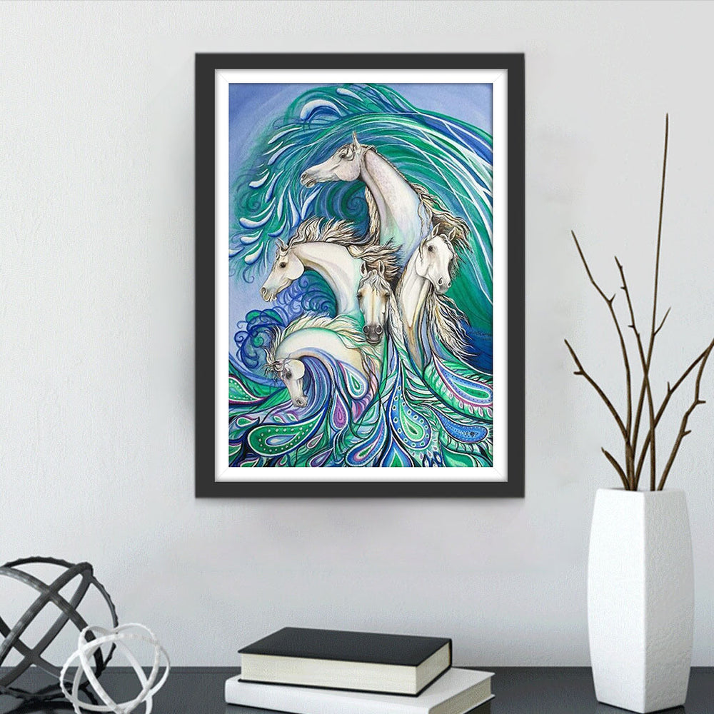 Elegante Paarden in Pauwachtige Draai Diamond Painting