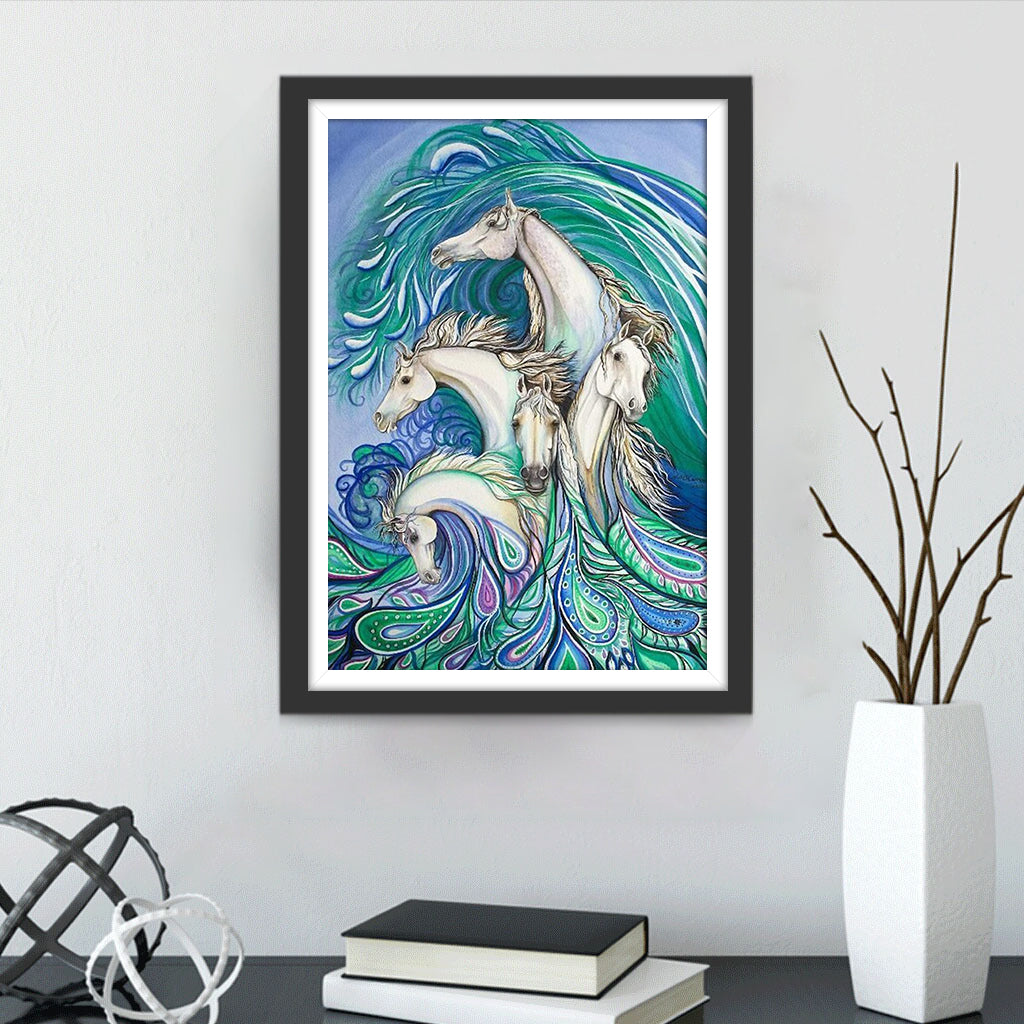 Elegante Paarden in Pauwachtige Draai Diamond Painting