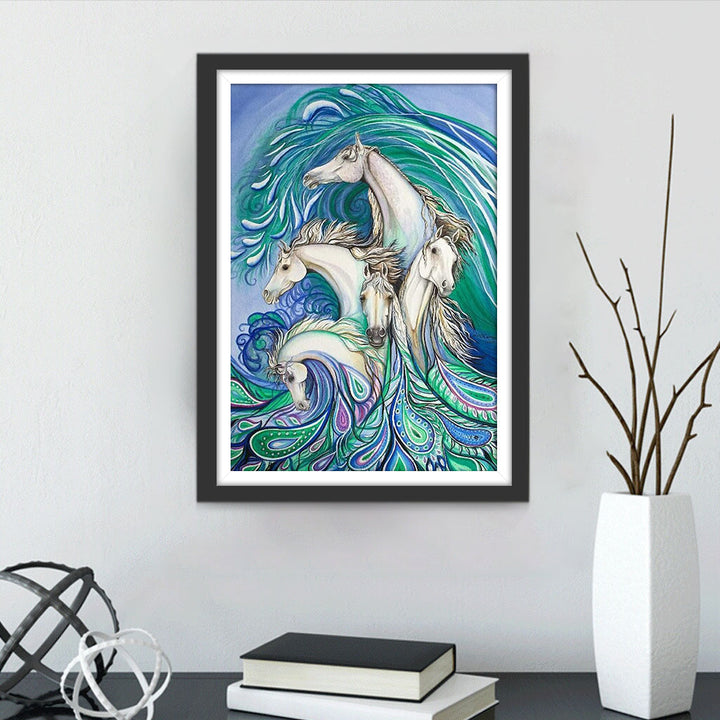 Elegante Paarden in Pauwachtige Draai Diamond Painting