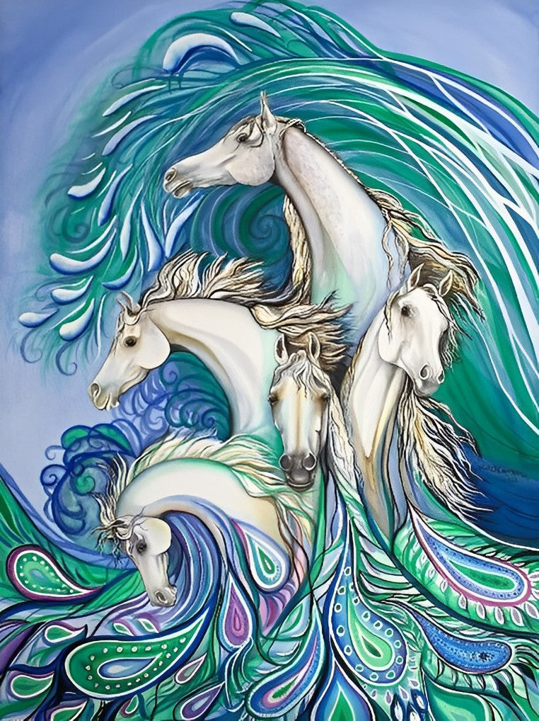 Elegante Paarden in Pauwachtige Draai Diamond Painting