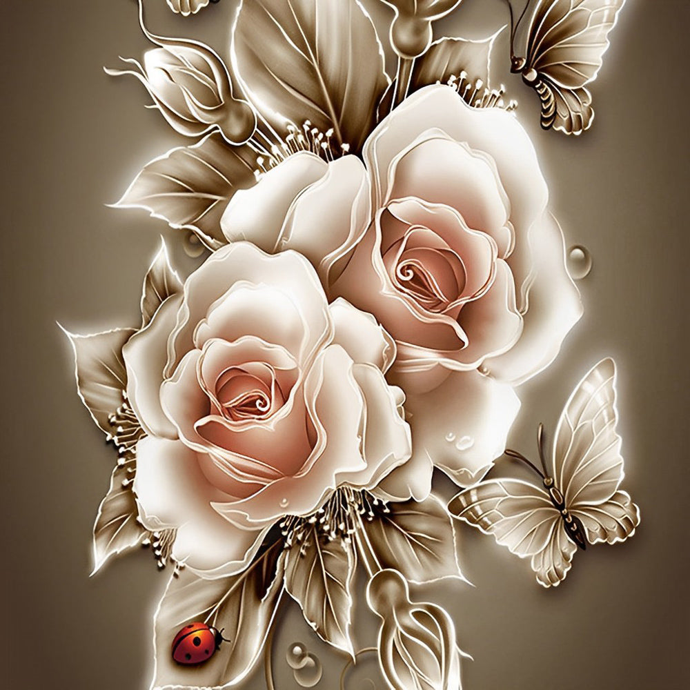 Elegante Rozen met Vlinders en Lieveheersbeestje Diamond Painting