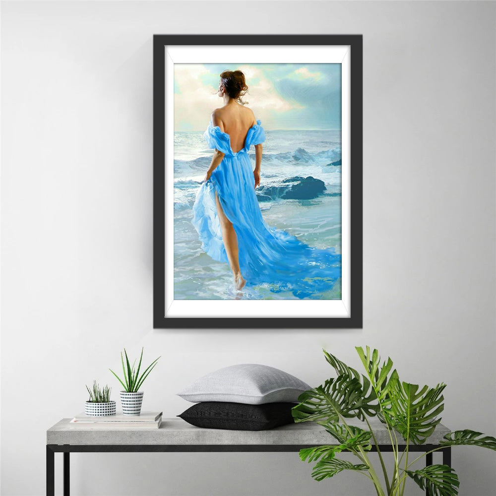 Elegante Vrouw bij de Golven Diamond Painting